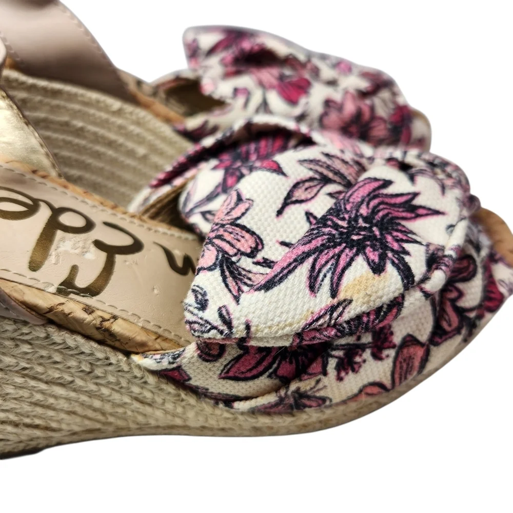 Sam Edelman Aubrey Pink Multi Floral Wedge Sandal Size 7.5 Cottagecore Garden